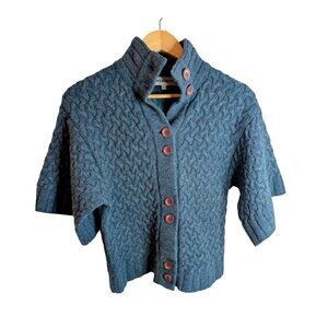Contemporaine Pure Lambswool Cable Knit Cardigan | Teal Size XS Mint Condition